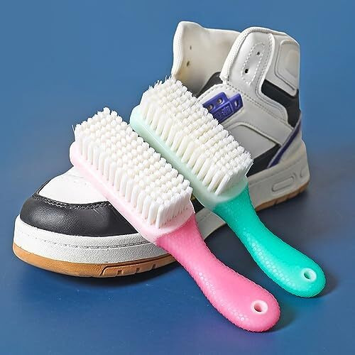 Wolpin Polypropylene Bathroom Cleaning Brush (Pack Of 2) Shoe Brush Multipurpose Washbasin Brush Sliding Door Cleaning With Grip Handle, Pink & Green