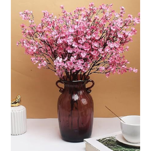 Tied Ribbons Pack Of 5 Artificial Baby Breath Gypsophila Flowers Bunches For Vase Pot Home Decoration (Pink) For Home Decor Living Room Side Table Centerpiece (Vase Not Included) Silk