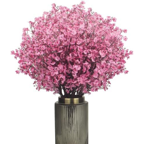 Tied Ribbons Pack Of 5 Artificial Baby Breath Gypsophila Flowers Bunches For Vase Pot Home Decoration (Pink) For Home Decor Living Room Side Table Centerpiece (Vase Not Included) Silk
