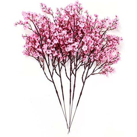 Tied Ribbons Pack Of 5 Artificial Baby Breath Gypsophila Flowers Bunches For Vase Pot Home Decoration (Pink) For Home Decor Living Room Side Table Centerpiece (Vase Not Included) Silk