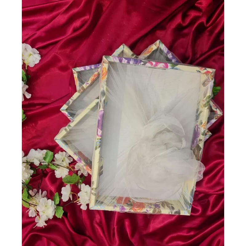 Satyam Kraft 6 Pcs Multipurpose Decorative Folding Gift Box | Folding Paper Hamper Boxes For Wedding, Birthday, Return Gifts, Sweets, Diy Craft | Rectangular Cardboard Tray With Net