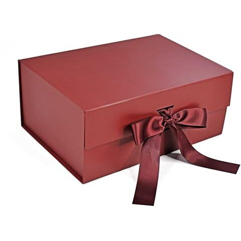 Rbs - Foldable Gift Box With Ribbon 23 X 16 X 10Cm Scratchfree Gift Boxes For Packaging (1 Pack), Multi-Purpose Gift Boxes For Presents Reuse Gift Packing Box Decorative Hamper Box (Maroon)