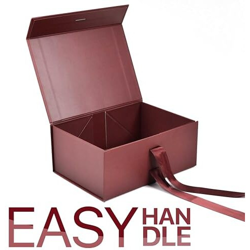 Rbs - Foldable Gift Box With Ribbon 23 X 16 X 10Cm Scratchfree Gift Boxes For Packaging (1 Pack), Multi-Purpose Gift Boxes For Presents Reuse Gift Packing Box Decorative Hamper Box (Maroon)