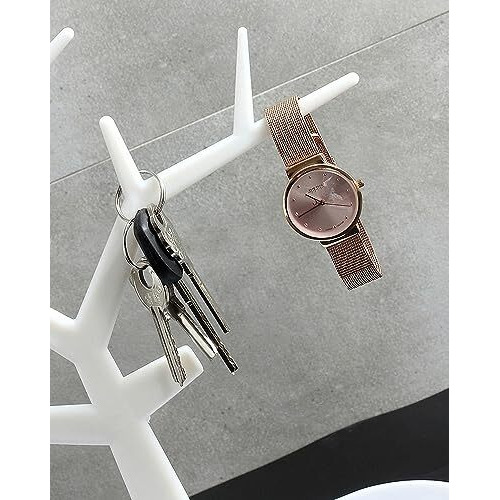 Wolpin Plastic Tree Key Holders With Tray For Dressing Table Home Decor Hallway Multiple Key Hanger,Watch Holder Decorative Storage Box,White