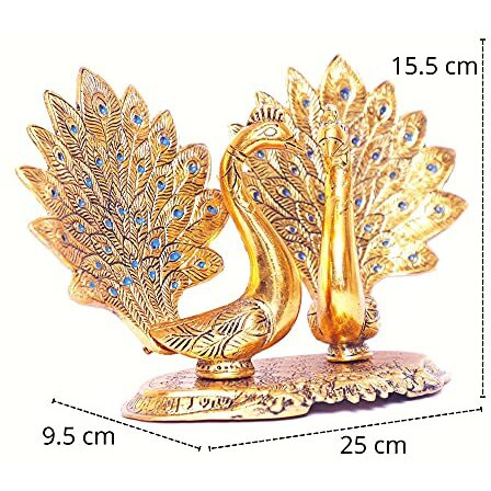 Kridaykraft Double Peacock Metal Statue, Lovers Peacock Couple, Animal Showpiece Figurines, Feng Shui As Table Top Figurine For Living Room, Office, Bedroom, Decorative