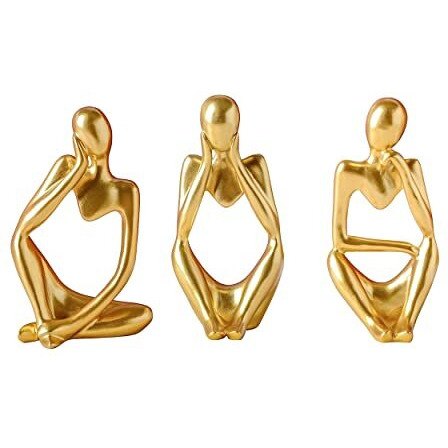 Tied Ribbons Decorative Abstract Thinker Men Statue Set Of 3 Modern Art Showpiece Sculpture(Fantasy,Gold,13Cmx6Cm) Decoration Items For Home Decor Living Room Bedroom Bookshelf Table Office-Resin