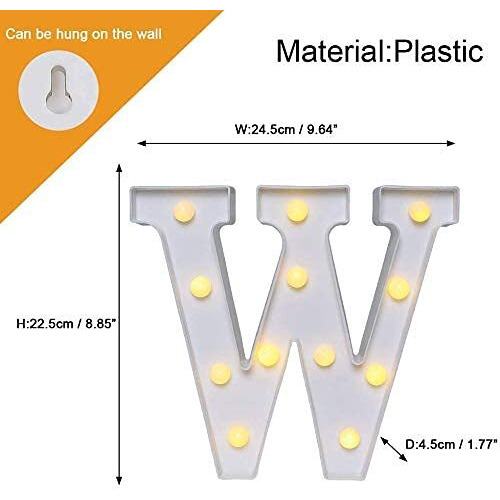 Satyam Kraft 1 Pcs Marquee Alphabet Letter Led Light | Decorative Name Lamp For Home, Bedroom, Wedding, Birthday, Anniversary & Romantic Gift And Night & Wall Lamp () (W, Big)
