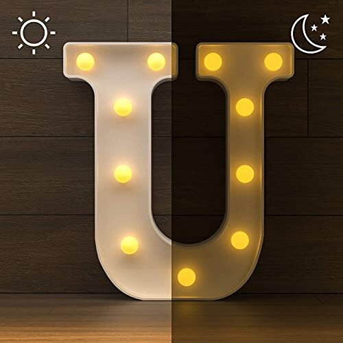 Satyam Kraft 1 Pcs Marquee Alphabet Letter Led Light | Decorative Name Lamp For Home, Bedroom, Wedding, Birthday, Anniversary & Romantic Gift And Night & Wall Lamp () (U, Big)