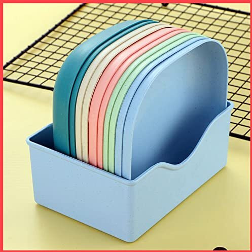 Wolpin Square Plastic Dinner Plate Set (Set Of 10 Pcs) Colorful Snacks/Breakfast Plate With Stand
