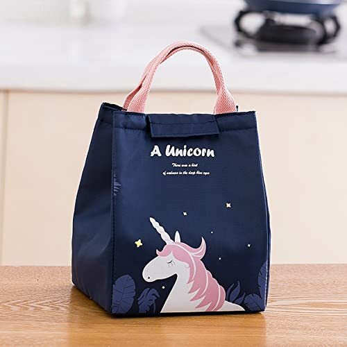 Wolpin Blue Lunch Bags For Office Women, Men, Kids Insulated Travel Box/Tiffin/Storage Bag, College & School (Unicorn Blue, Polyester)