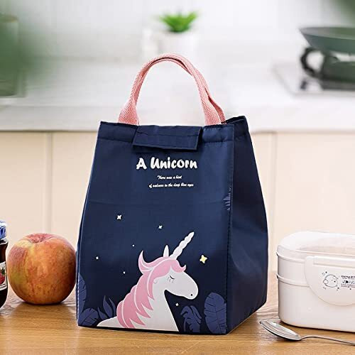 Wolpin Blue Lunch Bags For Office Women, Men, Kids Insulated Travel Box/Tiffin/Storage Bag, College & School (Unicorn Blue, Polyester)
