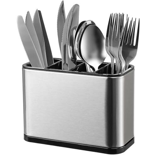 Lupro Stainless Steel Kitchen Countertop Holder For Spoons, Forks, Butterknife, Knife, Spatula | 15L X 10W X 10H Centimeters | Silver