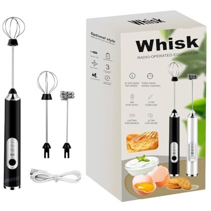 Eripeli Hand Blender Coffee Frother Milk Frother Usb Rechargeable Electric Foam Maker For Cappuccino Whisker Egg Beater, Black