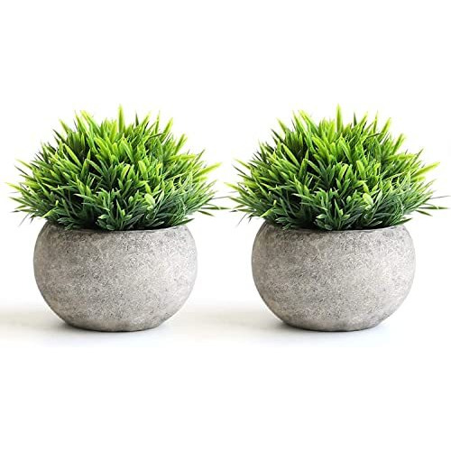 Dekorly 2 Pcs Fake Plants For Bathroom/Home Office Decor, Small Artificial Faux Greenery For House Decorations (Potted Plants)