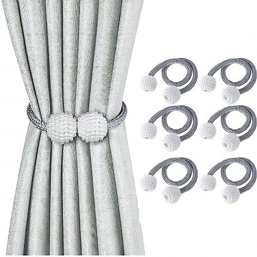 6 Pcs Magnetic Curtain Tiebacks, Sichumaria Pearl Ball Home Curtain Buckle,Curtain Holders Tieback Set Of 3,Convenien Tie Backs Decorative Curtain Holdbacks For Window (6)