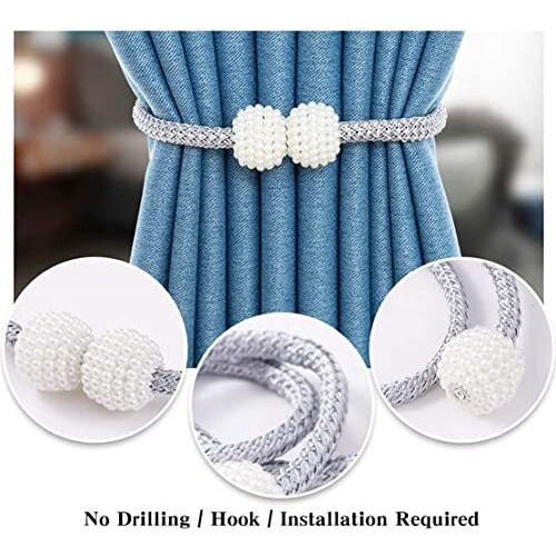 6 Pcs Magnetic Curtain Tiebacks, Sichumaria Pearl Ball Home Curtain Buckle,Curtain Holders Tieback Set Of 3,Convenien Tie Backs Decorative Curtain Holdbacks For Window (6)