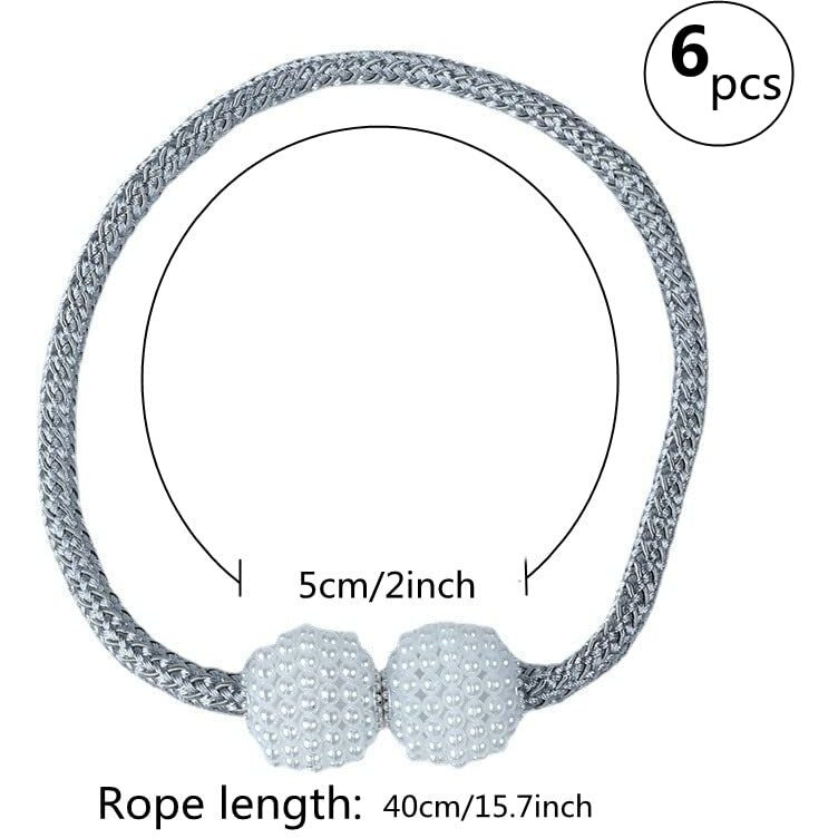 6 Pcs Magnetic Curtain Tiebacks, Sichumaria Pearl Ball Home Curtain Buckle,Curtain Holders Tieback Set Of 3,Convenien Tie Backs Decorative Curtain Holdbacks For Window (6)