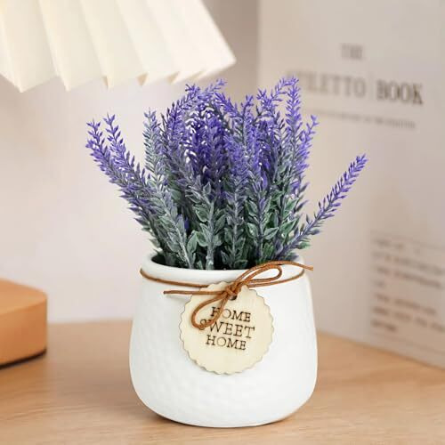 Tied Ribbons Polyester Artificial Lavender Flower Plant With Pot (Multi, 22.8 Cm X 10.1 Cm) Home Dcor Items For Living Room Balcony Kitchen Bedroom Office Table Top Decoration