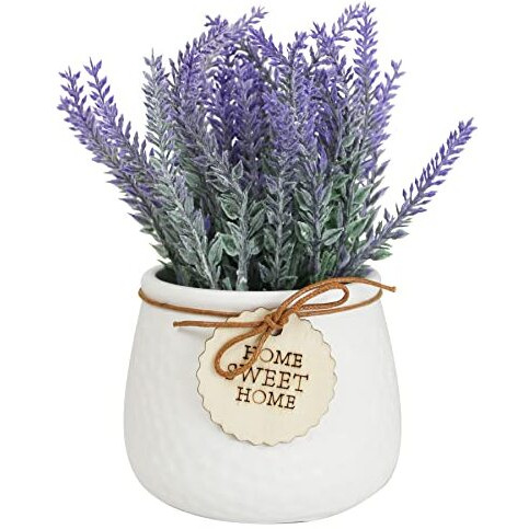 Tied Ribbons Polyester Artificial Lavender Flower Plant With Pot (Multi, 22.8 Cm X 10.1 Cm) Home Dcor Items For Living Room Balcony Kitchen Bedroom Office Table Top Decoration