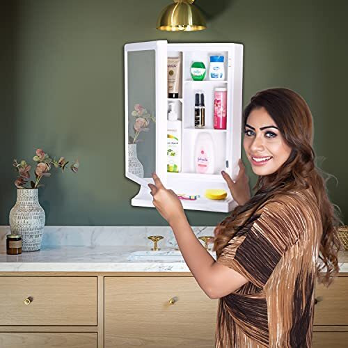 Parasnath New Look Modern Bathroom Cabinet With Mirror, White Colour Crafted From Premium Plastic Multi-Level Storage And Hidden Toothbrush Holder, 6 Year Manufacturer Warranty-Made In India