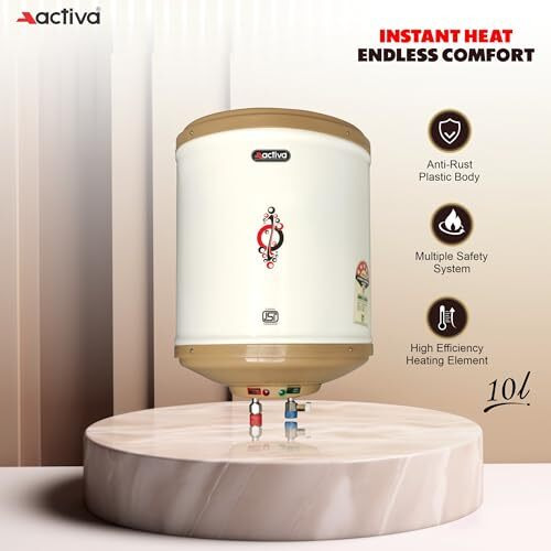 Activa Amazon 10 L Instant 3 Kva (0.8Mm) Special Anti Rust Coated Tank Geyser With 5 Year Warranty, Abs Top Bottom, (Ivory),Wall