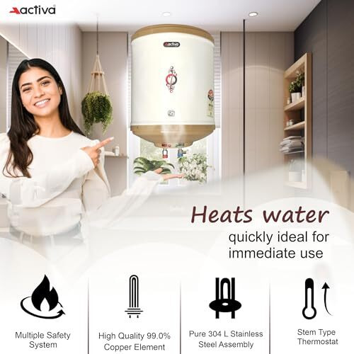 Activa Amazon 10 L Instant 3 Kva (0.8Mm) Special Anti Rust Coated Tank Geyser With 5 Year Warranty, Abs Top Bottom, (Ivory),Wall