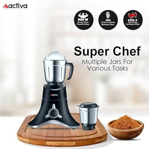 Activa Abs Super Chef 900 Watts Powerful Motor Mixer Grinder With 4 Jars | 2 Years Motor, Black