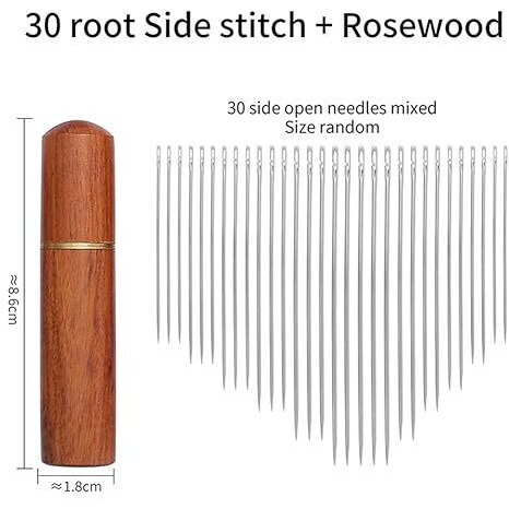 Gozaqe Self Threading Needles 30Pcs With Wooden Case - Multiple Sizes For Quilting, Embroidery, Hand Sewing