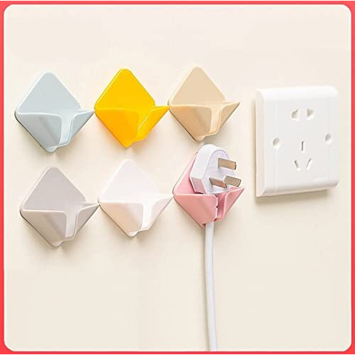 Wolpin Self Adhesive Wall Hooks Power Plug Socket Holder, Pvc Waterproof Adhesive Sticky Hooks | Multipurpose Home Organizer (Multicolor, Pack Of 4 Pcs)