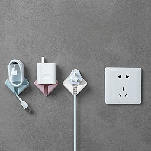Wolpin Self Adhesive Wall Hooks Power Plug Socket Holder, Pvc Waterproof Adhesive Sticky Hooks | Multipurpose Home Organizer (Multicolor, Pack Of 4 Pcs)