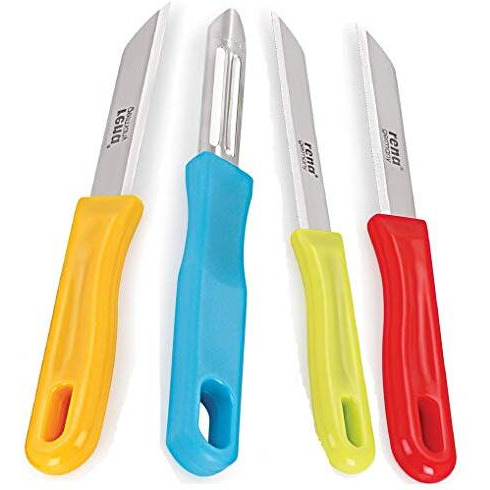 Rena Germany Knife Set - Serrated 110Mm And 90Mm, Plain 90Mm, Promo Peeler - Kitchen Accessory For Home And Restaurant (Stainless Steel, Silver)