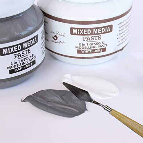 Little Birdie-Mixed Media Paste 2 In 1 -White 400Gm | Versatile Gesso & Modelling Paste For Multi-Surface Priming, Creating Textures | Non Toxic And Easy Application