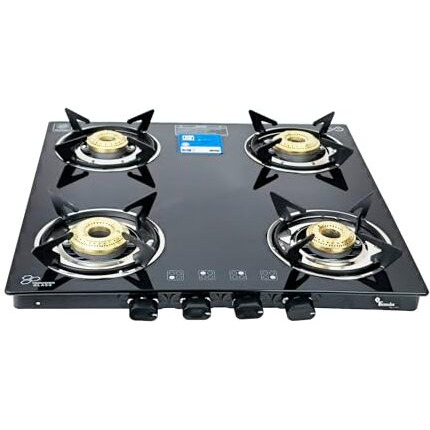 Thermador Ecoflame 4 Burner Gas Stove Glass Top Manual Ignition | Brass Plated Burners | Four Burner Gas Stove | Lpg | Isi Certified | 1 Yr Manufacturer Warranty