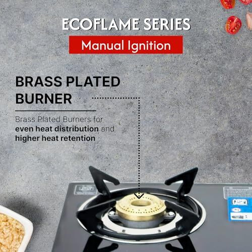 Thermador Ecoflame 4 Burner Gas Stove Glass Top Manual Ignition | Brass Plated Burners | Four Burner Gas Stove | Lpg | Isi Certified | 1 Yr Manufacturer Warranty