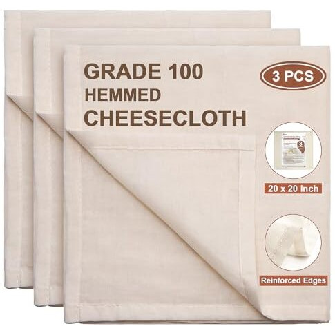 Efond Cheesecloth, Precut 20X20Inch, Grade 100 Hemmed Cheese Cloths For Cooking Reusable And Washable, 100% Unbleached Pure Cotton Muslin Cloths For Straining Butter, Cheese, Nut Milk (3 Pieces)