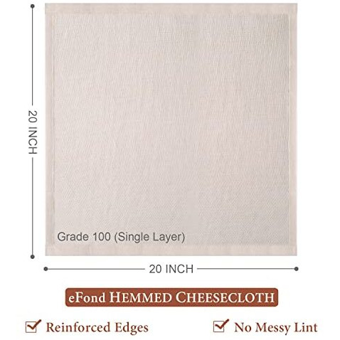Efond Cheesecloth, Precut 20X20Inch, Grade 100 Hemmed Cheese Cloths For Cooking Reusable And Washable, 100% Unbleached Pure Cotton Muslin Cloths For Straining Butter, Cheese, Nut Milk (3 Pieces)