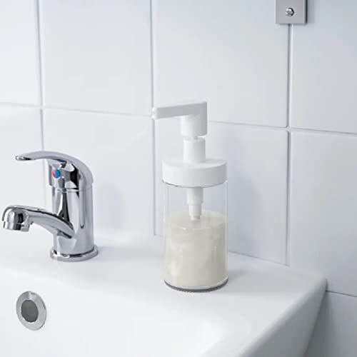 Ikea Little Loved Corner Tackan Soap Dispenser, Glass Soap Dispenser Set For Bathroom, Wash Basin, Liquid Handwasher Dispenser Bottle With Rust-Proof Plastic Pump, Liquid Soap Dispenser Bottle (White)