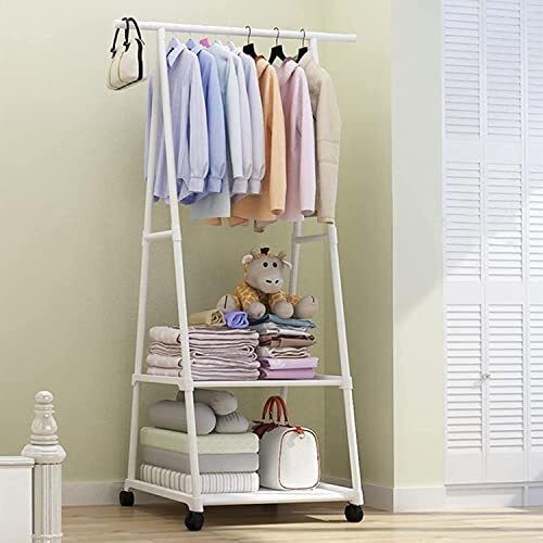 Lukzer 1Pc A Shape Garment Rack Metal Coat Hanging Rack With 2 Bottom Shelves Multipurpose Clothes Shoes Blanket Standing Shelf (As-01/White / 160 X 55 X 42Cm)
