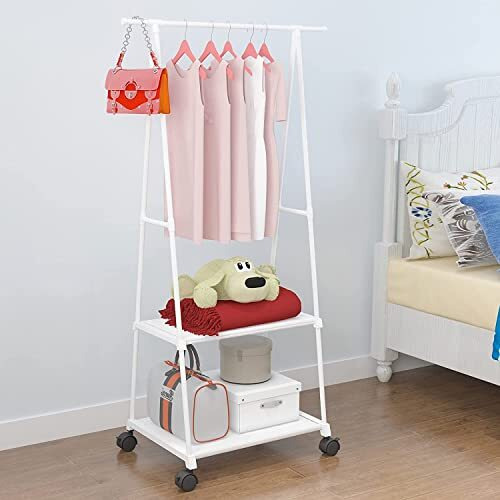 Lukzer 1Pc A Shape Garment Rack Metal Coat Hanging Rack With 2 Bottom Shelves Multipurpose Clothes Shoes Blanket Standing Shelf (As-01/White / 160 X 55 X 42Cm)