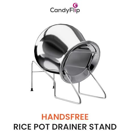 Candy Flip With A Device Stainless Steel Candyflip Handsfree Rice Pot Drain Stand (Kitchen Rice Pot Drainer Strainer Stand), 32 X 14 X 18 Centimeters, 32 Cm, Silver