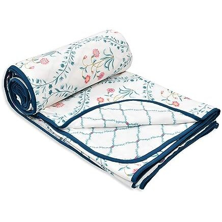 Haus & Kinder 100% Cotton Reversible Dohar, Ac Blanket, Quilt For Double Bed, Summers & Winter, Soft Lightweight Comforter - 84 X 88 Inches, Pink Blossom