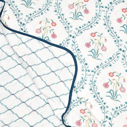 Haus & Kinder 100% Cotton Reversible Dohar, Ac Blanket, Quilt For Double Bed, Summers & Winter, Soft Lightweight Comforter - 84 X 88 Inches, Pink Blossom