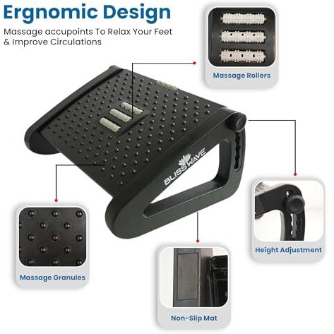 Blisswave Adjustable Foot Rest For Office Chair With Acupressure Points And Roller | Ergonomic Footrest For Office Desk With 6 Heights | Foot Rest Under Table | Foot Stool For Home, Office Table, And Sofa (Blisswave, Unbreakable, Non-Slip Legs)