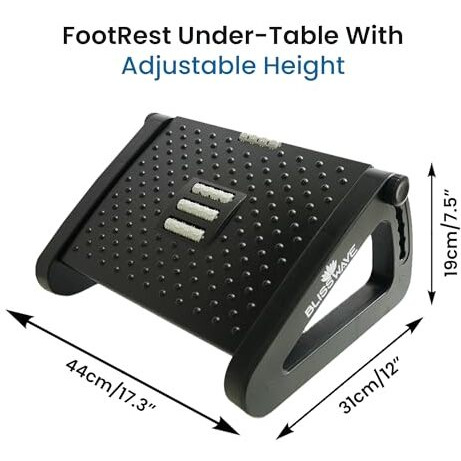 Blisswave Adjustable Foot Rest For Office Chair With Acupressure Points And Roller | Ergonomic Footrest For Office Desk With 6 Heights | Foot Rest Under Table | Foot Stool For Home, Office Table, And Sofa (Blisswave, Unbreakable, Non-Slip Legs)