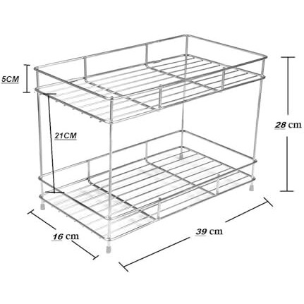 Cr18 Collection Heavy Stainless Steel Countertop Kitchen Rack, Kitchen Organizer, Space Saver, Counter Top Kitchen Stand 2-Tier Trolley Basket For Boxes Utensils Dishes Plates For Home, Tiered Shelf
