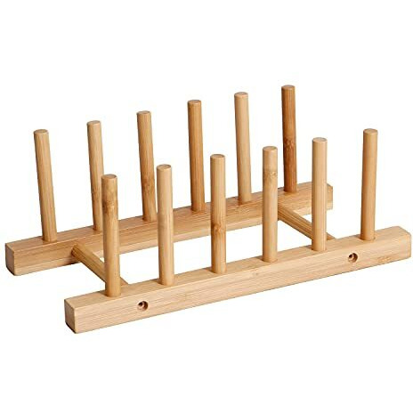 Hokipo Bamboo Wooden Plate Stand Rack For Kitchen Cabinets Dish Stand Dinner Plate Holder (New3582)