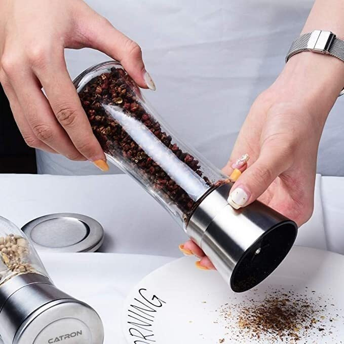 Catron Premium Stainless Steel Salt Or Pepper Grinder - Top Spice Mill With Ceramic Blades, Brushed Stainless Steel And Adjustable Coarseness By Pepper Grinder (Clear, Pack Of 1)