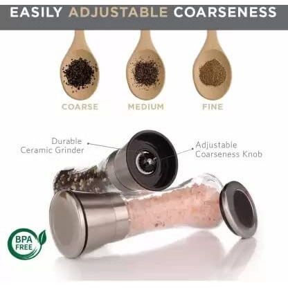 Catron Premium Stainless Steel Salt Or Pepper Grinder - Top Spice Mill With Ceramic Blades, Brushed Stainless Steel And Adjustable Coarseness By Pepper Grinder (Clear, Pack Of 1)