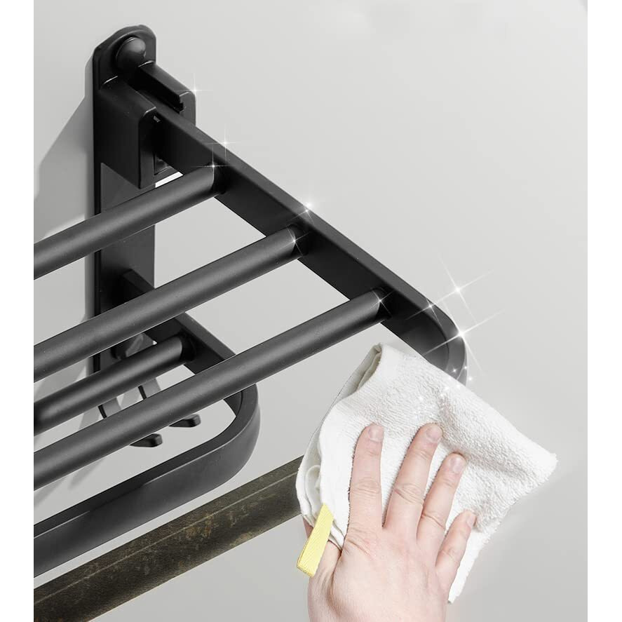 Wolpin Black Stainless Steel Folding Towel Rack For Bathroom/Towel Stand (60 Cm -Smooth Finish)