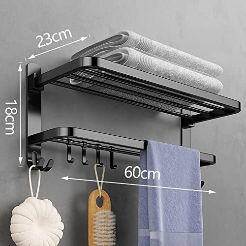 Wolpin Black Stainless Steel Folding Towel Rack For Bathroom/Towel Stand (60 Cm -Smooth Finish)